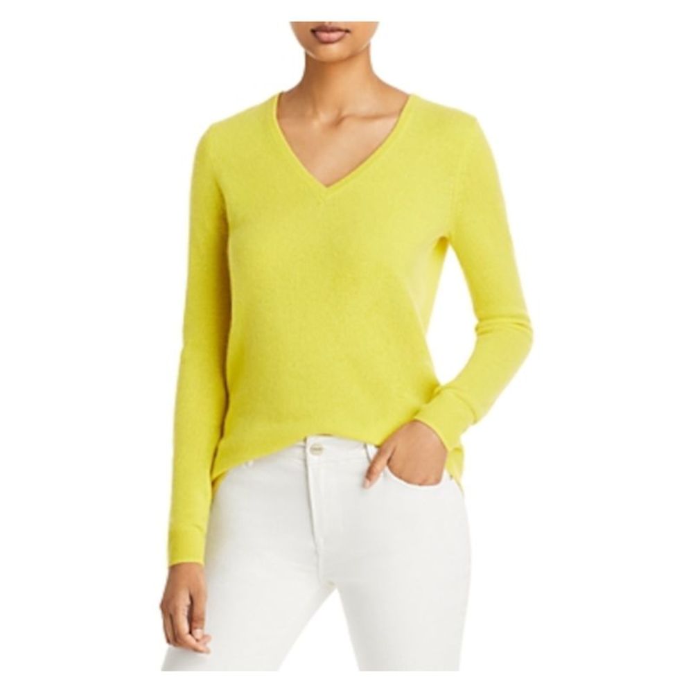 Designer Brand Womens Yellow Cashmere Long Sleeve V Neck Wear To Work Sweater L